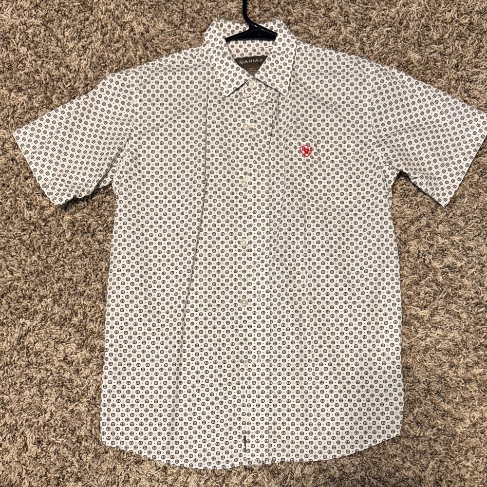 Ariat Boy’s Short-Sleeve White Patterned Button-Up Shirt